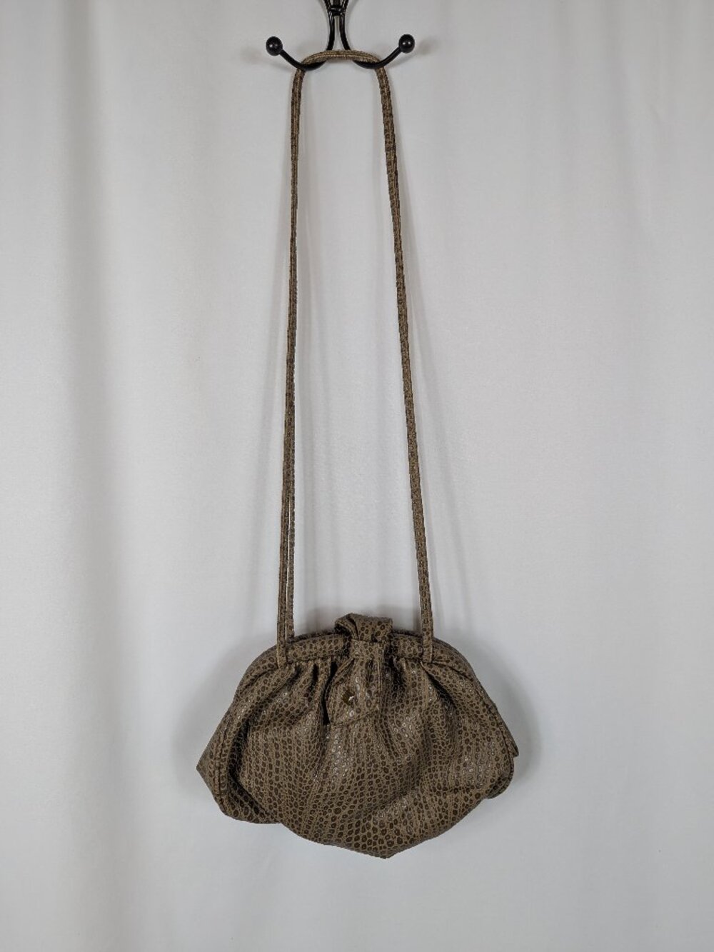 Nas Bag Pebbled Leather Vintage Crossbody Shoulder Bag Beige Brown Hinged Open